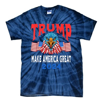 Trump 2024 Maga USA Republican American Flag Eagle Tie-Dye T-Shirt