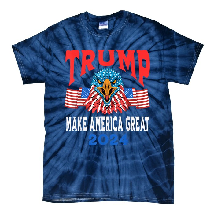 Trump 2024 Maga USA Republican American Flag Eagle Tie-Dye T-Shirt