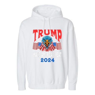 Trump 2024 Maga USA Republican American Flag Eagle Garment-Dyed Fleece Hoodie