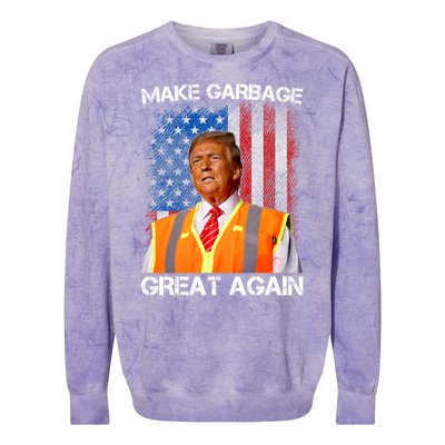 Trump 2024 Make Garbage Great Again Funny For Trump Us Flag Colorblast Crewneck Sweatshirt