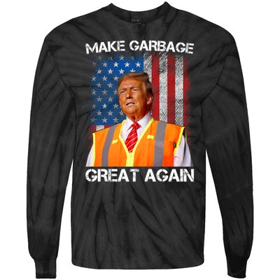 Trump 2024 Make Garbage Great Again Funny For Trump Us Flag Tie-Dye Long Sleeve Shirt