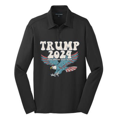 Trump 2024 Make Maga Great America Again Eagle Retro Gift Silk Touch Performance Long Sleeve Polo