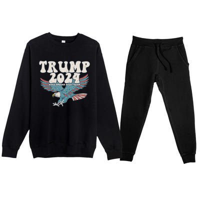 Trump 2024 Make Maga Great America Again Eagle Retro Gift Premium Crewneck Sweatsuit Set