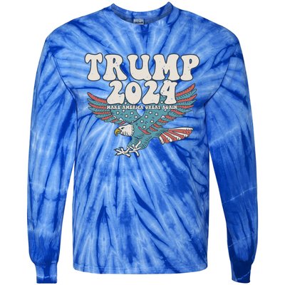 Trump 2024 Make Maga Great America Again Eagle Retro Gift Tie-Dye Long Sleeve Shirt