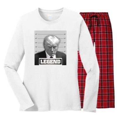 Trump 2024 Mugshot President Legend Women's Long Sleeve Flannel Pajama Set 