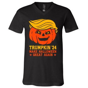 Trumpkin 24 Make Halloween Great Again Funny Trump 2024 Design V-Neck T-Shirt