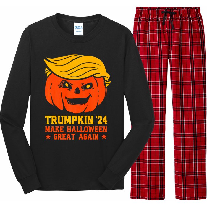 Trumpkin 24 Make Halloween Great Again Funny Trump 2024 Design Long Sleeve Pajama Set