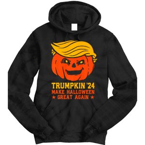 Trumpkin 24 Make Halloween Great Again Funny Trump 2024 Design Tie Dye Hoodie