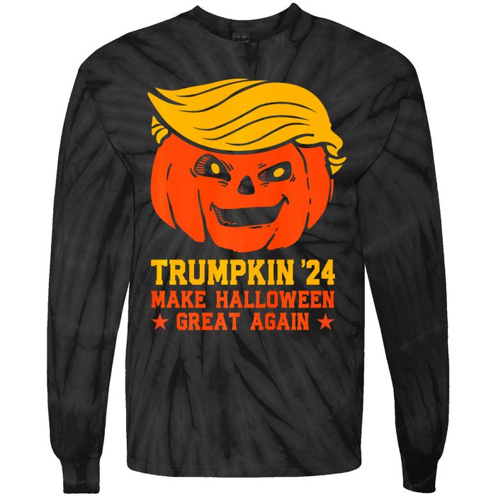 Trumpkin 24 Make Halloween Great Again Funny Trump 2024 Design Tie-Dye Long Sleeve Shirt