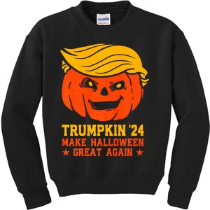 Trumpkin 24 Make Halloween Great Again Funny Trump 2024 Design Kids Sweatshirt