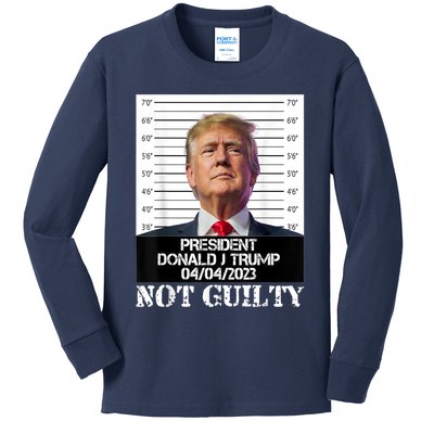 Trump 2024 Mugshot President Free Donald Trump Not Guilty Kids Long Sleeve Shirt