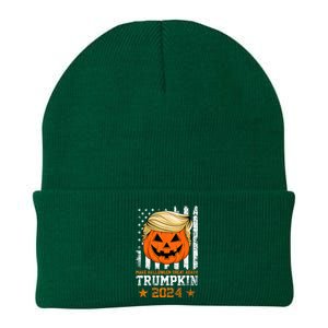 Trumpkin 2024 Make Halloween Great Again American Flag Design Knit Cap Winter Beanie