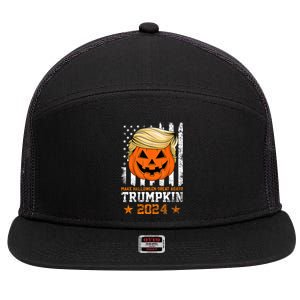 Trumpkin 2024 Make Halloween Great Again American Flag Design 7 Panel Mesh Trucker Snapback Hat