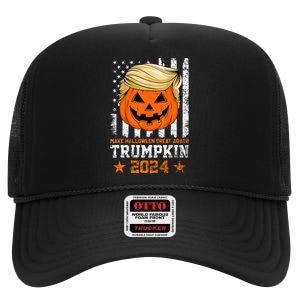 Trumpkin 2024 Make Halloween Great Again American Flag Design High Crown Mesh Back Trucker Hat