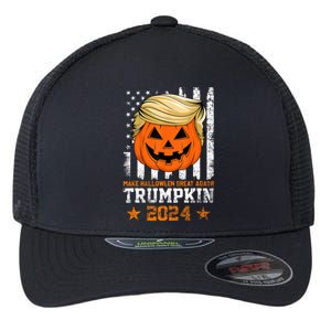 Trumpkin 2024 Make Halloween Great Again American Flag Design Flexfit Unipanel Trucker Cap