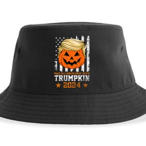 Trumpkin 2024 Make Halloween Great Again American Flag Design Sustainable Bucket Hat