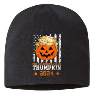 Trumpkin 2024 Make Halloween Great Again American Flag Design Sustainable Beanie