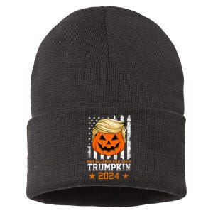 Trumpkin 2024 Make Halloween Great Again American Flag Design Sustainable Knit Beanie