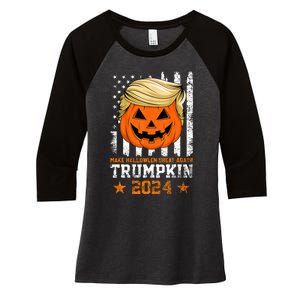 Trumpkin 2024 Make Halloween Great Again American Flag Design Women's Tri-Blend 3/4-Sleeve Raglan Shirt