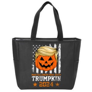 Trumpkin 2024 Make Halloween Great Again American Flag Design Zip Tote Bag