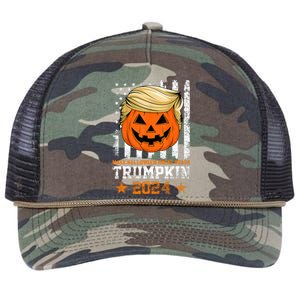 Trumpkin 2024 Make Halloween Great Again American Flag Design Retro Rope Trucker Hat Cap