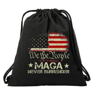 Trump 2024 Maga Never Surrender Us American Flag Drawstring Bag