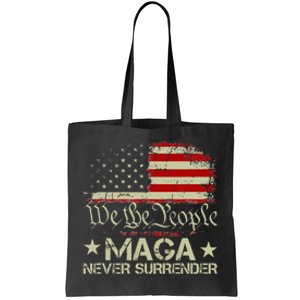 Trump 2024 Maga Never Surrender Us American Flag Tote Bag