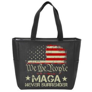 Trump 2024 Maga Never Surrender Us American Flag Zip Tote Bag