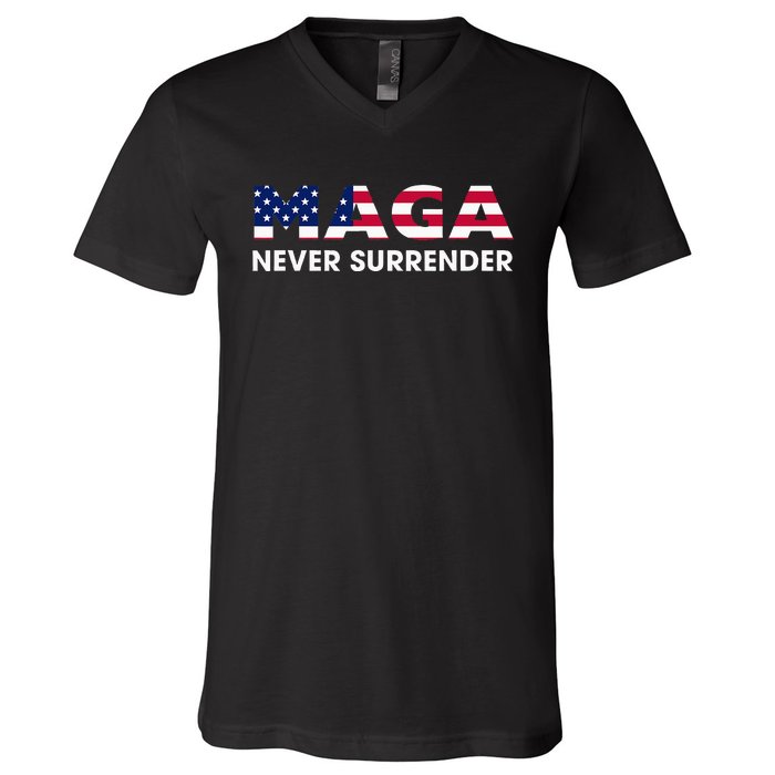 Trump 2024 Maga Never Surrender V-Neck T-Shirt