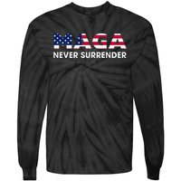 Trump 2024 Maga Never Surrender Tie-Dye Long Sleeve Shirt