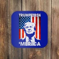 Trump 2024 Merica America Flag 4th Of July Support Trump Cute Gift Coaster