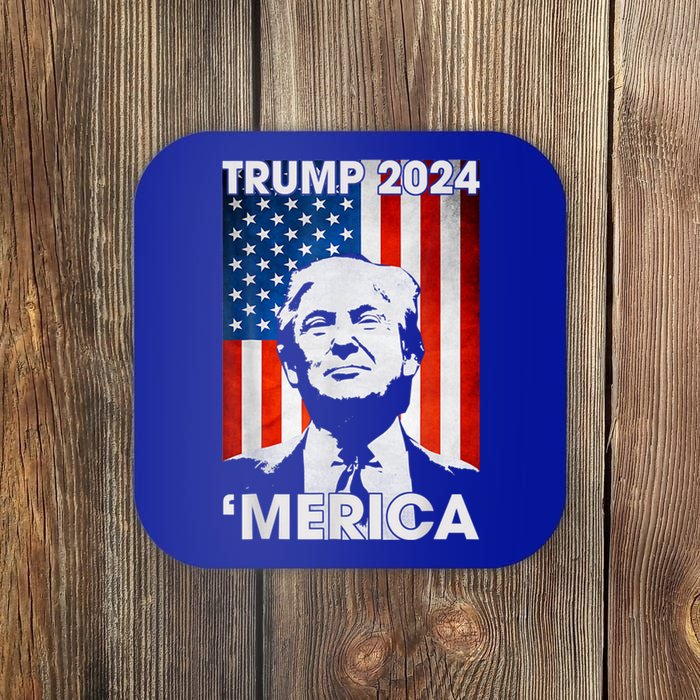 Trump 2024 Merica America Flag 4th Of July Support Trump Cute Gift Coaster