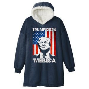 Trump 2024 Merica America Flag 4th Of July Support Trump Cute Gift Hooded Wearable Blanket