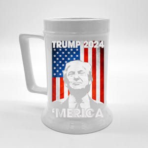 Trump 2024 Merica America Flag 4th Of July Support Trump Cute Gift Beer Stein