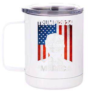 Trump 2024 Merica America Flag 4th Of July Support Trump Cute Gift 12 oz Stainless Steel Tumbler Cup