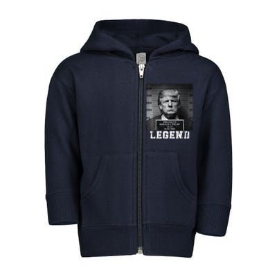 Trump 2024 Mugshot President Legend Toddler Zip Fleece Hoodie