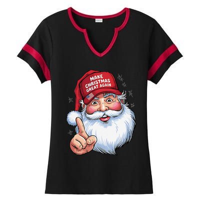 Trump 2024 Make Christmas Great Again Funny Santa Ladies Halftime Notch Neck Tee