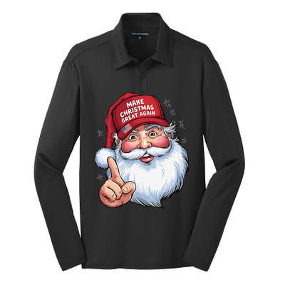 Trump 2024 Make Christmas Great Again Funny Santa Silk Touch Performance Long Sleeve Polo