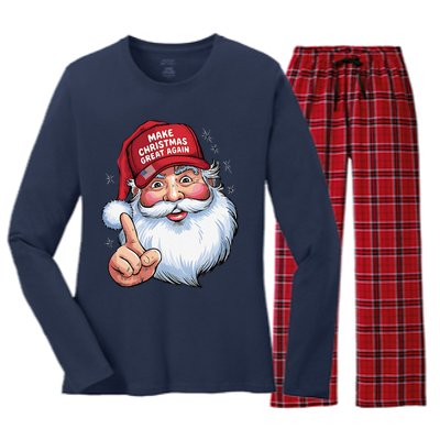 Trump 2024 Make Christmas Great Again Funny Santa Women's Long Sleeve Flannel Pajama Set 