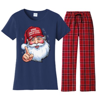 Trump 2024 Make Christmas Great Again Funny Santa Women's Flannel Pajama Set