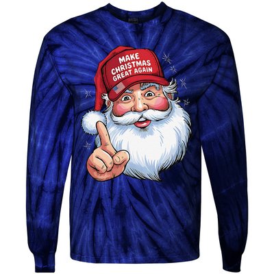 Trump 2024 Make Christmas Great Again Funny Santa Tie-Dye Long Sleeve Shirt