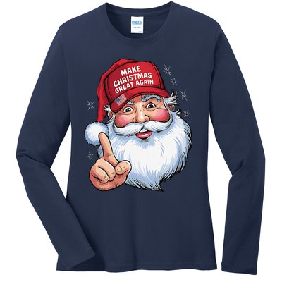 Trump 2024 Make Christmas Great Again Funny Santa Ladies Long Sleeve Shirt