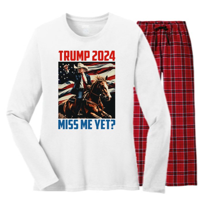 Trump 2024 Miss Me Yet 4th Of July America Independence Day Women's Long Sleeve Flannel Pajama Set 