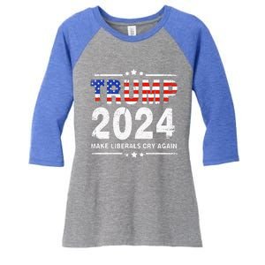 Trump 2024 Make Liberals Cry Again Women's Tri-Blend 3/4-Sleeve Raglan Shirt