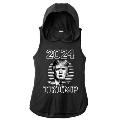 Trump 2024: MAGA Patriot Reelect Keep America Great! Ladies PosiCharge Tri-Blend Wicking Draft Hoodie Tank