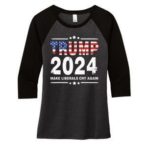 Trump 2024 Make Liberals Cry Again Women's Tri-Blend 3/4-Sleeve Raglan Shirt