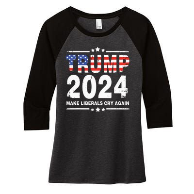 Trump 2024 Make Liberals Cry Again Women's Tri-Blend 3/4-Sleeve Raglan Shirt