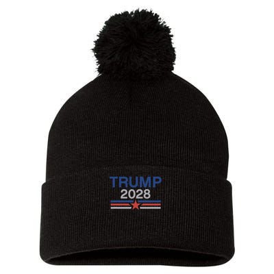 Trump 2028 Minimalist Retro Patriotic Trump Inauguration Pom Pom 12in Knit Beanie