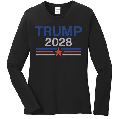 Trump 2028 Minimalist Retro Patriotic Trump Inauguration Ladies Long Sleeve Shirt