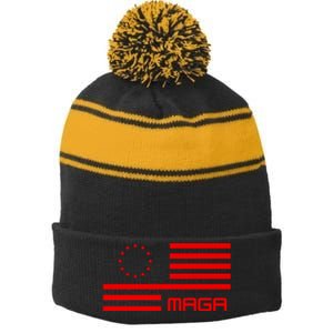 Trump 2024 Maga Flag Patriotic Republican Stripe Pom Pom Beanie